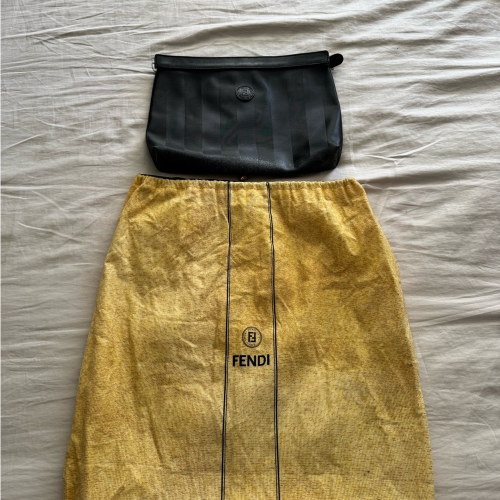 Fendi Black Clutch with Gold Dust Bag